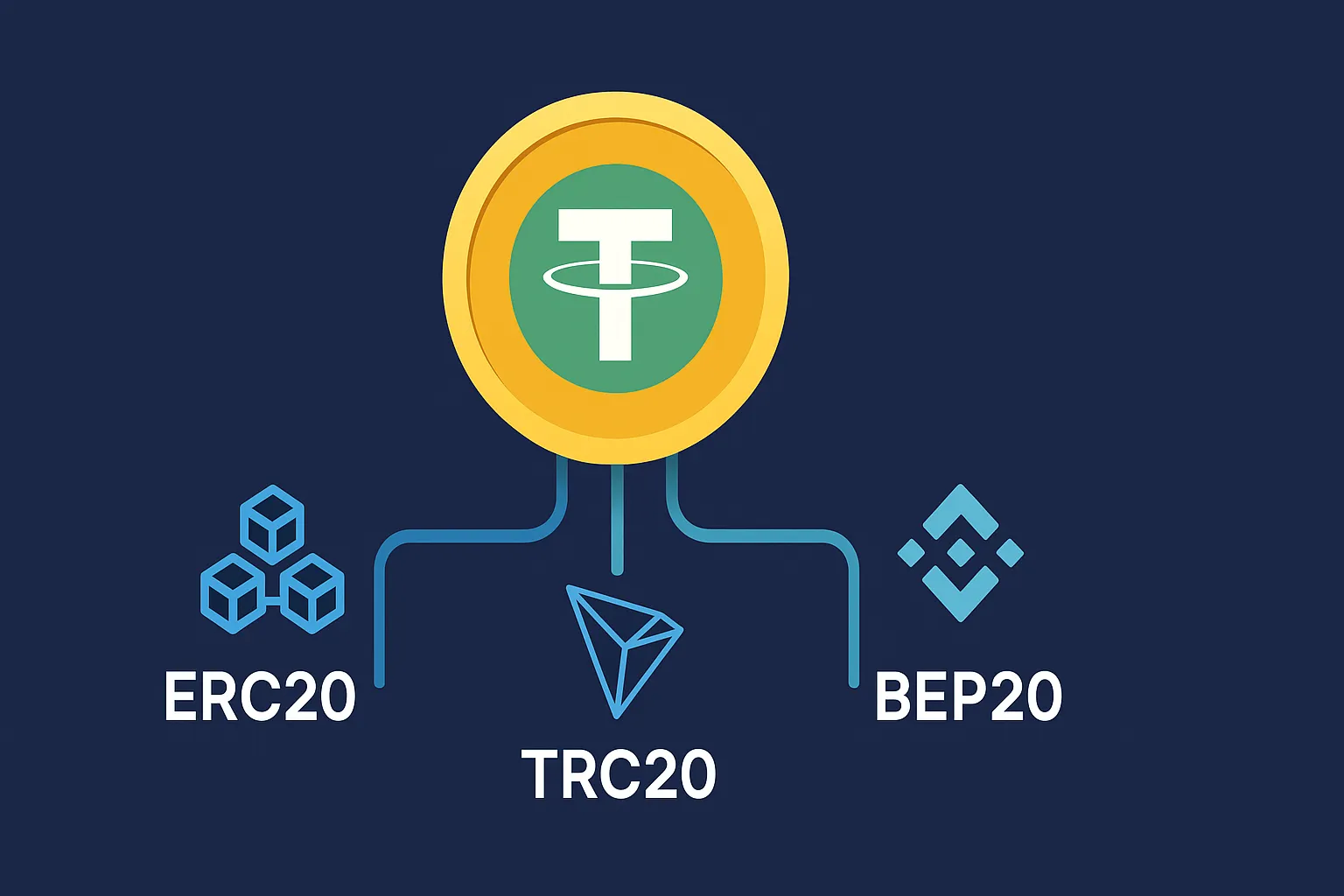 USDT di berbagai blockchain ERC20, TRC20, BEP20